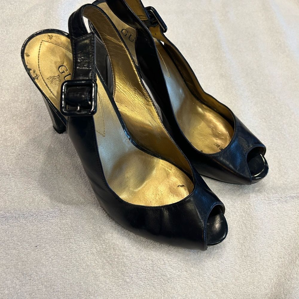 Guess Black Peep Toe Slingback Heels